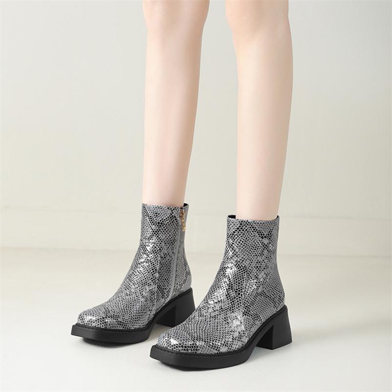 Women Ankle Boots Round Toe Block High Heels Zipper Mixed Colors Short Boots Ladies Fashion Shoes Autumn Winter 43