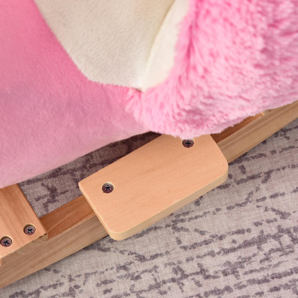 Schaukelpferd für Kinder, Schaukelflamingo für Kinder ab 18 Monaten aus Holz mit Sicherheitsgurten, Rosa