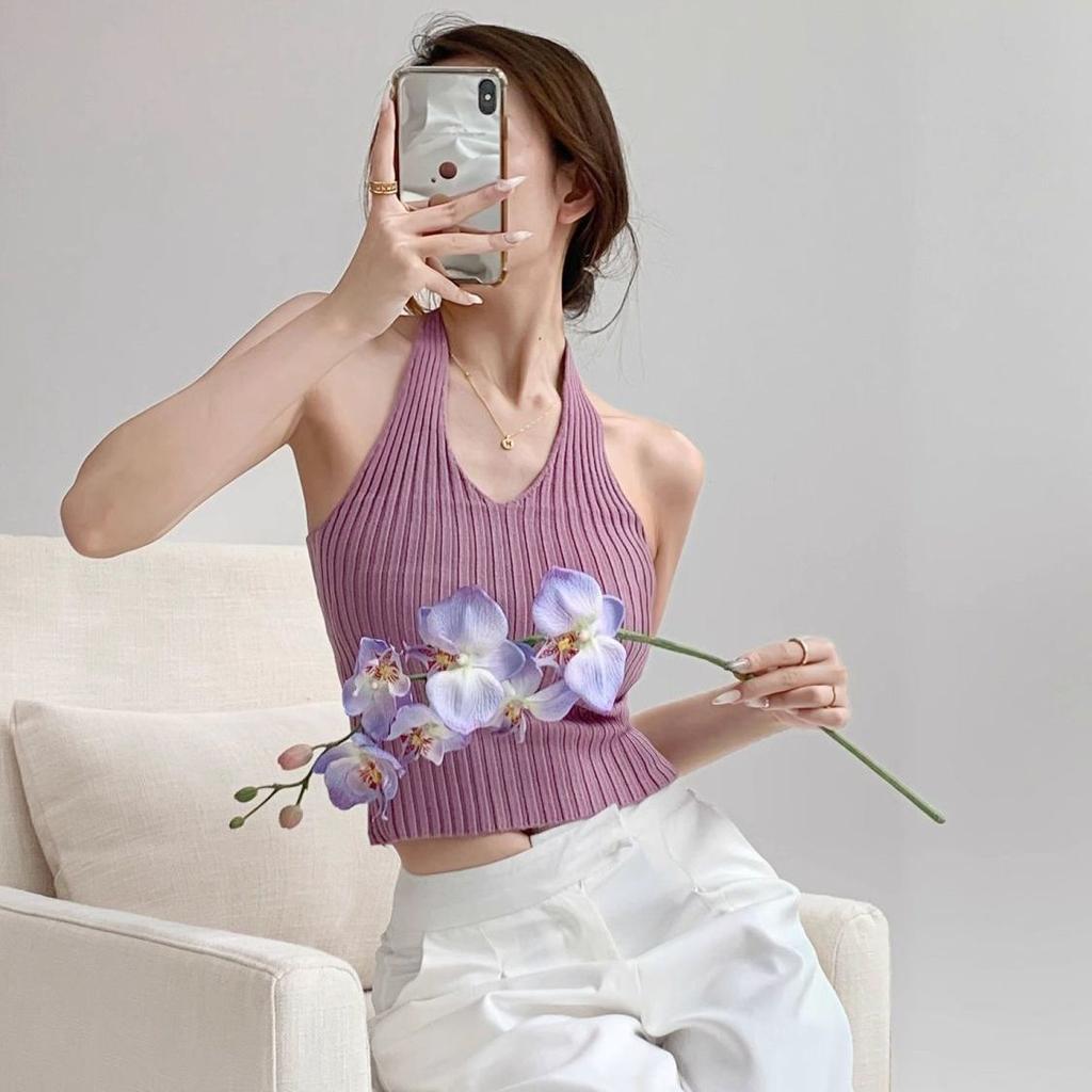 One-piece Camisole Tank Top Outerwear Women's Elegant Sleeveless Summer Inner and Outer Wear Backless Hot Girl Knitted Top