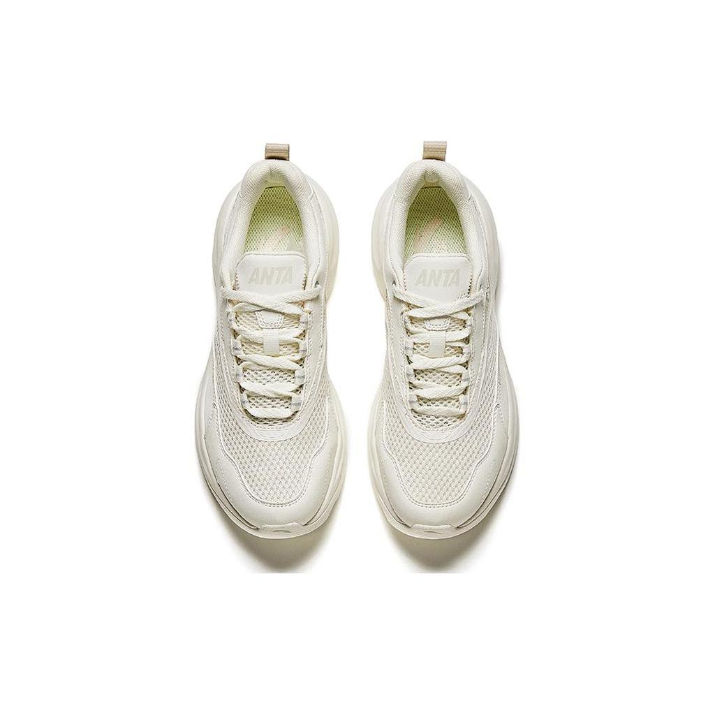 New Anta Bai Wei Cushioned Wear Resistant Breathable Height Increasing Low Top Casual Shoes Women's Ivory White 922428820-1