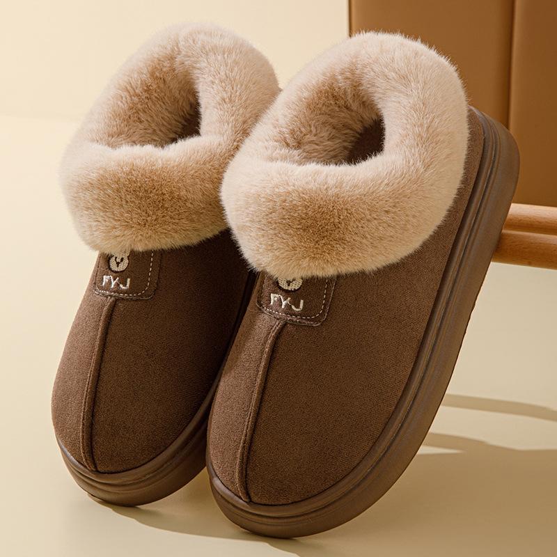 Cotton Slippers, Autumn and Winter Women's Home Bag, Postpartum Thick Soled Warm Couple with Fleece, Outdoor Snow Boots for Men