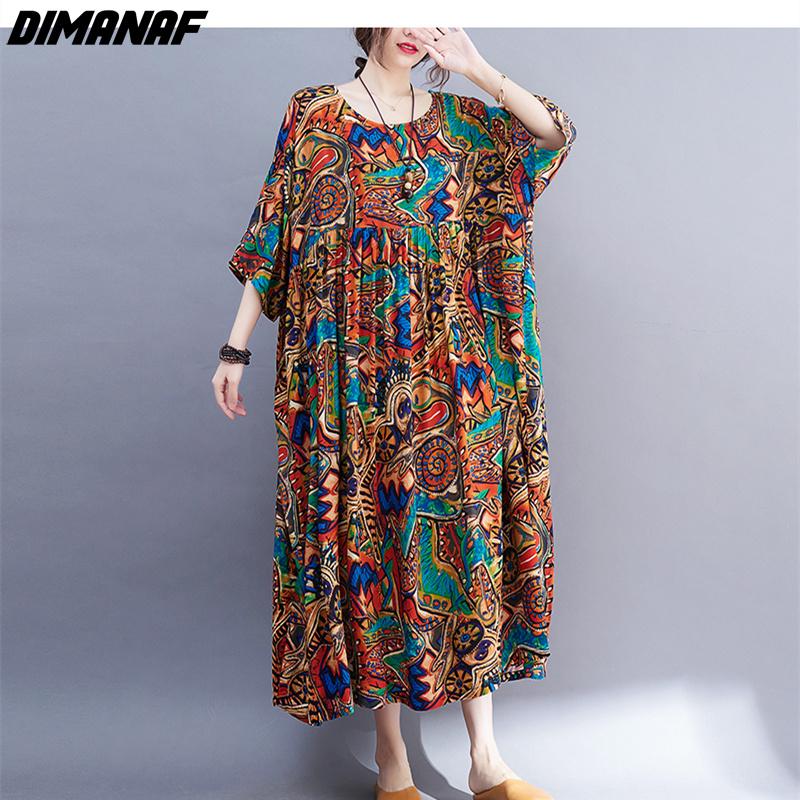 DIMANAF Plus Size Summer Dress Beach Casual Women Clothing Big 2022 New Dress Fashion Sundress