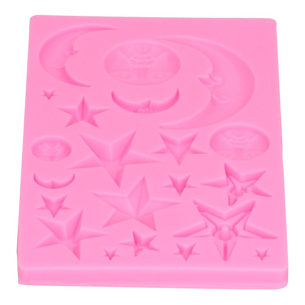 Star Moon Face Shape Mold Silicone Mold DIY Chocolate Cake Mould Baking Tool for Home BakeryPink