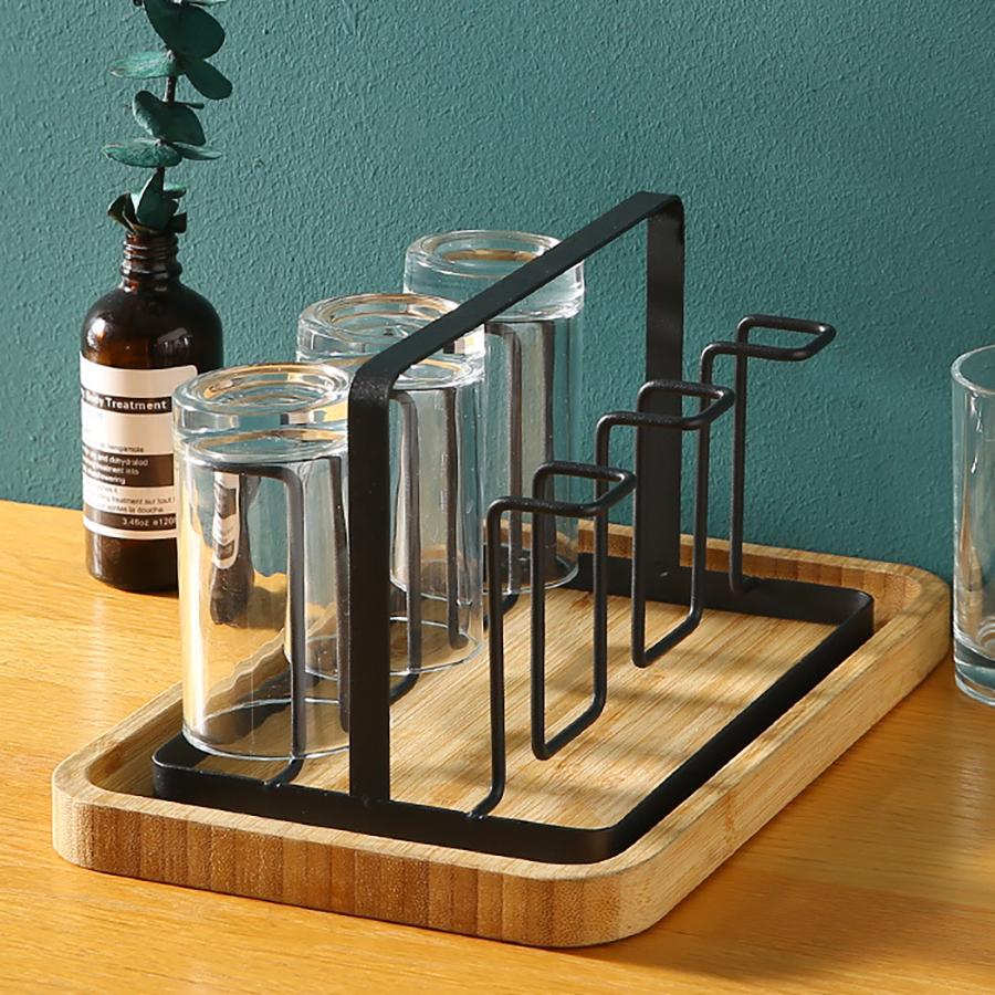 Metal Cup Drying Rack with 6 Hooks Vertical Bottle Drying Rack Glass Bottle Holder Bottle Drying Rack Black Coffee Mug Holder