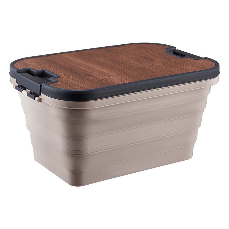 Outdoor Folding Picnic Basket with Wooden Lid - Multifunctional Storage Box for Camping or Car Use