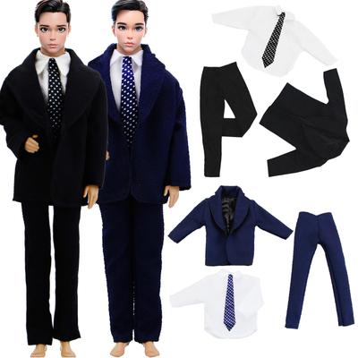 2 Sets Handmade Dolls Suits for 30cm for Ken Dolls Tuxedo Black Blue Classic Tie Girl Toys Birthday Gift(NO DOLL)
