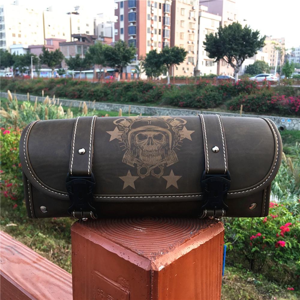 Universal Skull Black Brown Motorcycle Tool Bag Front Fork Handlebar Saddlebag Roll Barrel Racing Tail Barrel