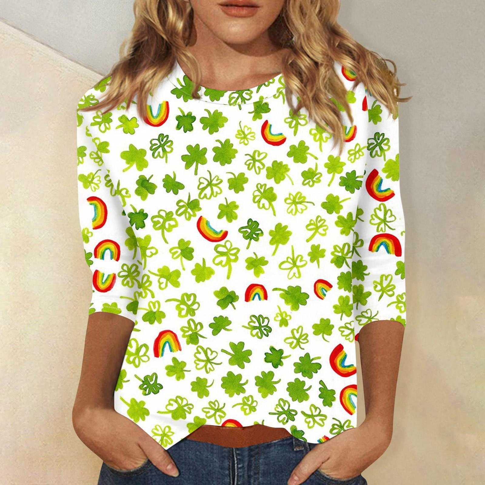 

Женский круглый вырез, рукав 3/4. Топ с принтом ко Дню Святого Патрика XL белый