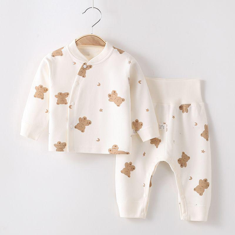 Spring & Autumn Pure Cotton Baby Underwear Set - High Waist Belly Protection Top & Trousers, Tagless for Newborns