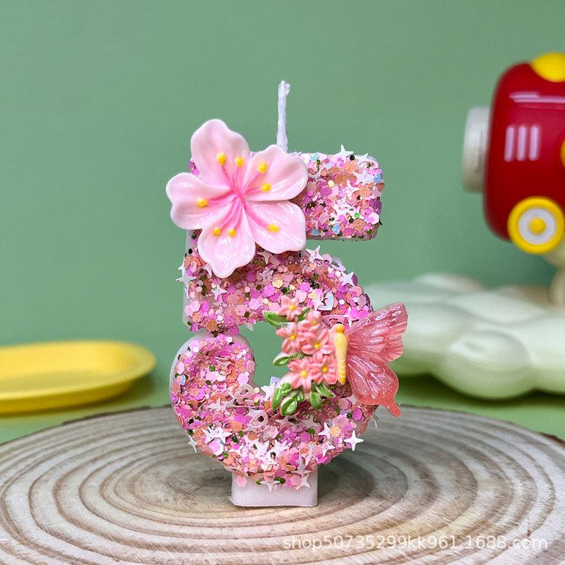 Flower Butterfly Number Candle, Birthday Topper Decoration for Party Celebration