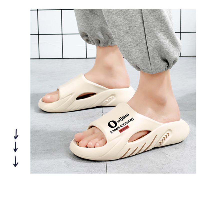Men's Thick Sole Massage Slides Non-Slip Cushioned Outdoor Slippers with Contrast Color