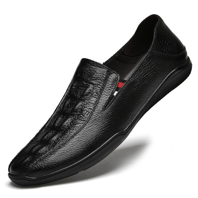 

The first layer of cowhide embossed crocodile pattern soft bottom cover foot pedal British love casual Korean version leathershoes 37 чёрный