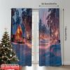 2pcs 2D flat printing Christmas Curtains Charming Snow Village Durable 100% Polyester Fabric Without Electricity Versatile Use