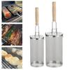 Roterande grillkorg med trähandtag Rostfritt stålcylinderbur för camping Non-stick Utomhusmatlagningsverktyg