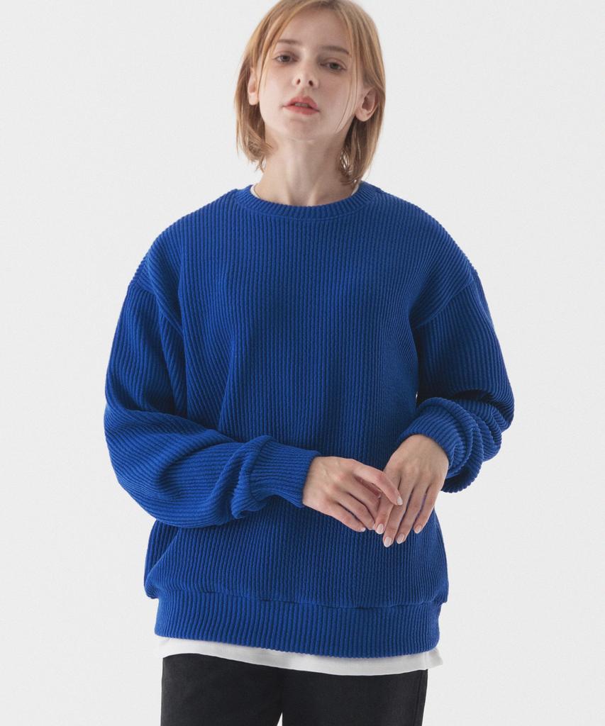 PIANER Comfortable Oversized Crew Neck Knit (Cobalt Blue)