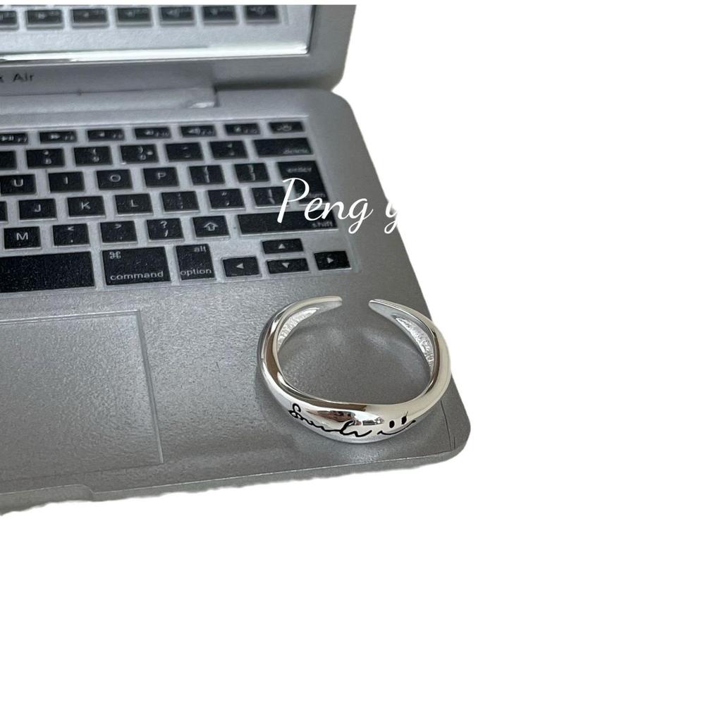 S925 Sterling Silver Smiley Face Open Adjustable Ring for Women – Retro Niche Design
