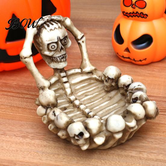 Gothic Jewelry Storage Skull Ashtray, Resin Spooky Tray, Realistic Bone Texture Functional Desk Organizer Candy Dish, for Home Bar Desktop Tabletop