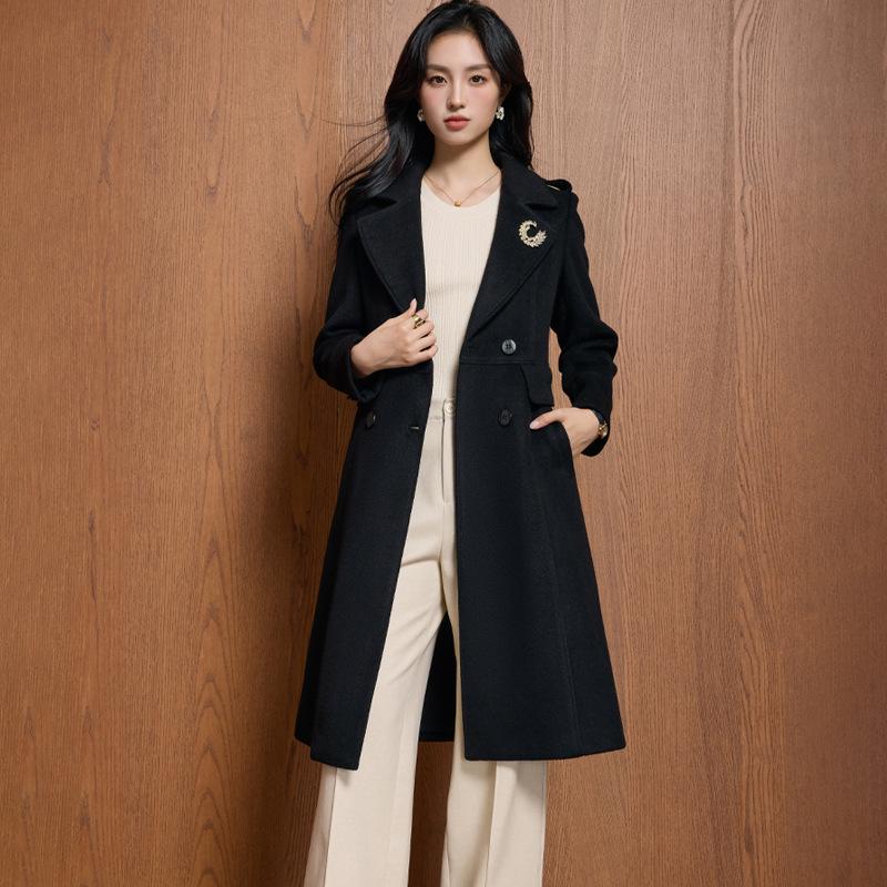 Women's High-End Double-Breasted Wool Coat: Autumn/Winter Korean Style, Mid-Length, Tall Fit, Goddess Temperament