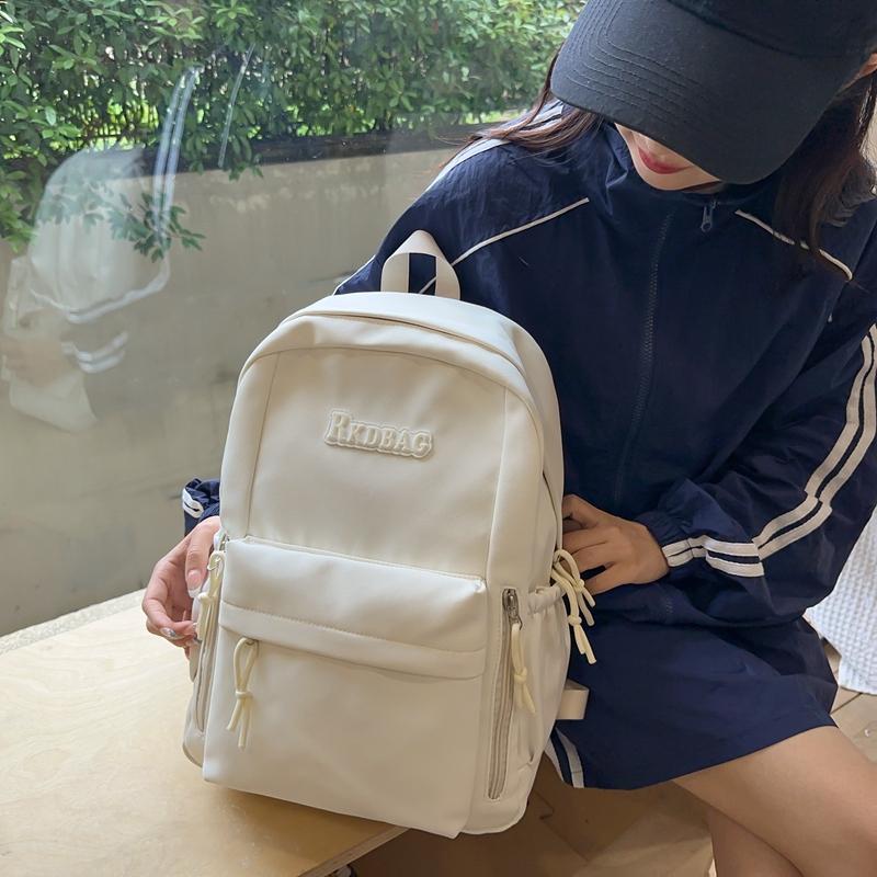 Student Solid Color Schoolbag Women's College Style Backpack Letter Large Capacity Backpack