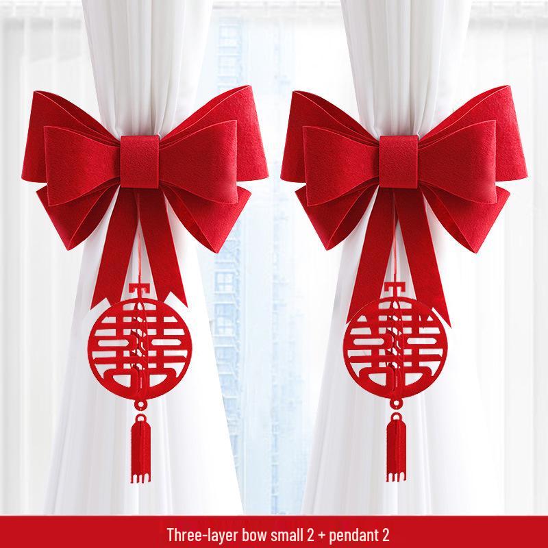 

Красное украшение свадебной комнаты: Креативные подвесные украшения, цветы-пулл и шторы-банты для гостиной и спальни.