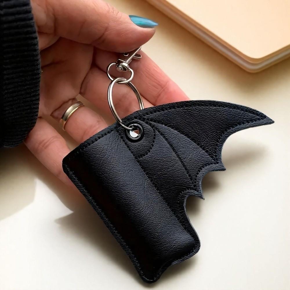 PU Leather Bat Pouch Keychain Black Wing Design Gothic Lipstick Holder  Car Keyring