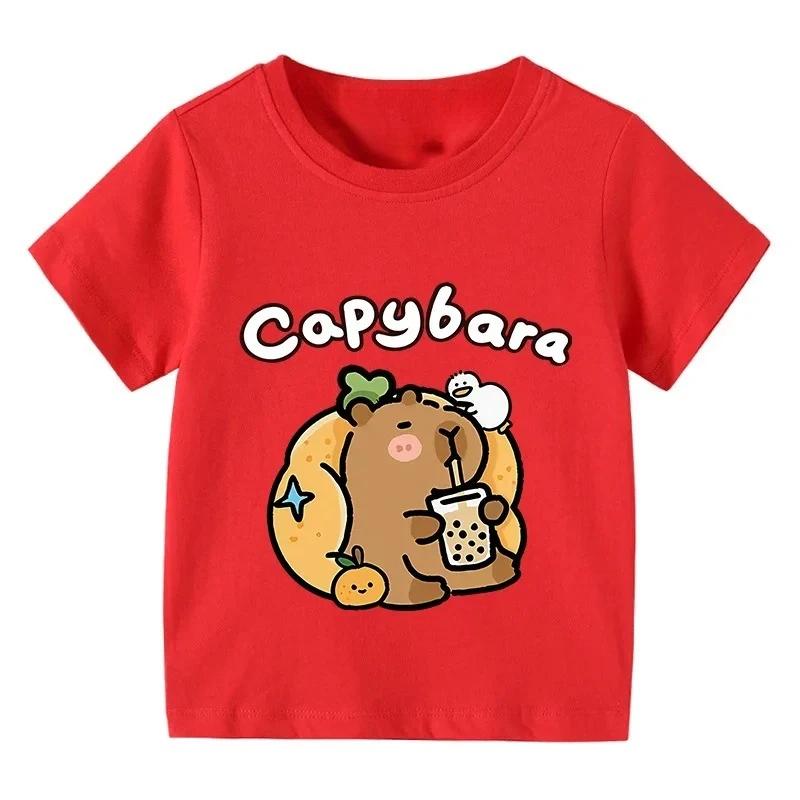 

Summer Pure Cotton Men s T-shirt Cartoon Capibara Printed Short Sleeve Fashion Y2k Men T-shirt Baby Tee Casual Breathable Top 4XL