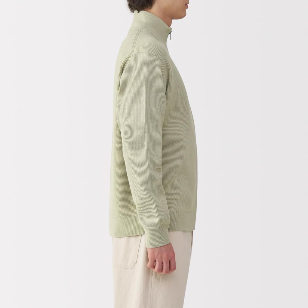 MUJI Men's Washable Rib Knit Full-Zip Cardigan, Pale Green, Size Small, AA0S7A5S