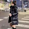 Direct supply goose down jacket women's medium and long black series puffs new couple long down jacket winter warm thickened coat