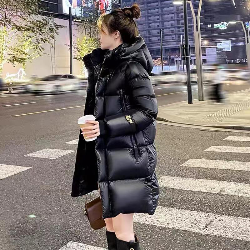 Direct supply goose down jacket women's medium and long black series puffs new couple long down jacket winter warm thickened coat