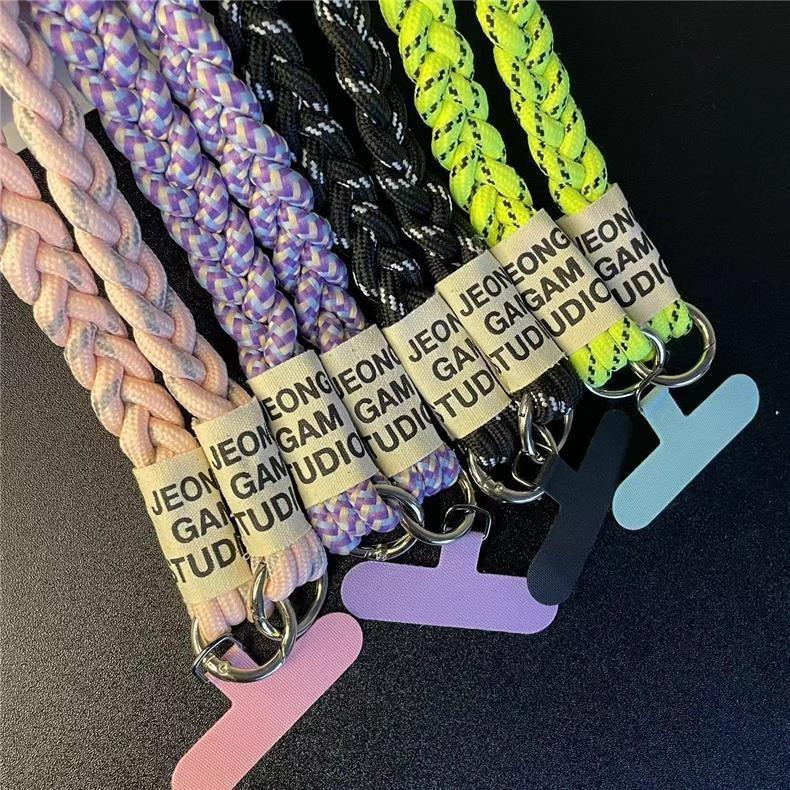 Durable Three-Strand Braided Mobile Phone Lanyard Long Crossbody Shoulder Strap with Ponytail Holder Pendant for Women