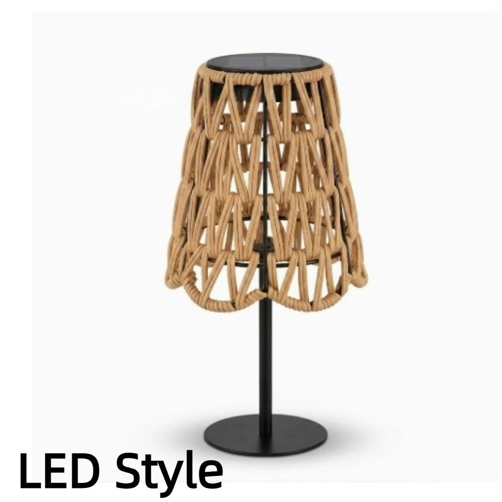 Metal Frame Solar Table Lamp Imitation Rattan Decorative Lantern Floor lamp with skirt Patio