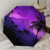 1PC Palm Trees Purple Landscape Pattern Small Travel Compact Windproof Umbrella, Automatic Folding Umbrella, Automatic Open/Close ,Gift-171