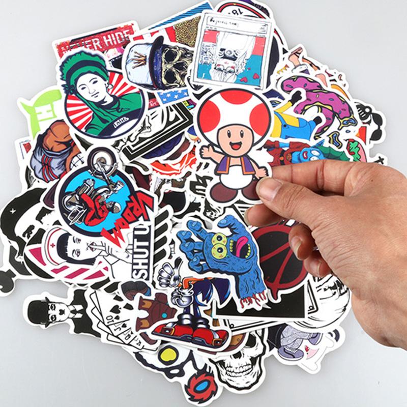 100 ks Neopakující se PVC Kreslené Barevné Tiskové Samolepky Obtisky pro Auto Skateboard Laptop Zavazadla - Náhodné Doručení