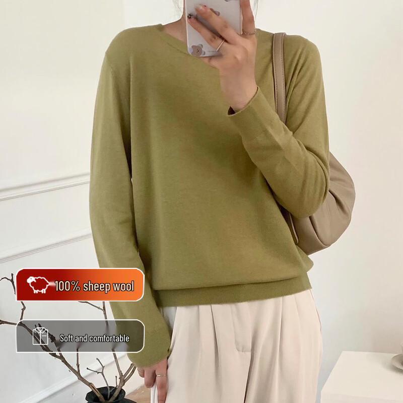 Zhi Chu Women's Pure Wool Korean-Style Lazy Knit Sweater
