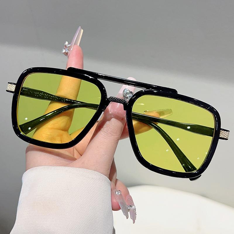 Non-polarized Vintage Punk Double Girder Large Square Frame Leisure Sunglasses Men Women Outdoor Travel Anti Strong Light Eyeglasses