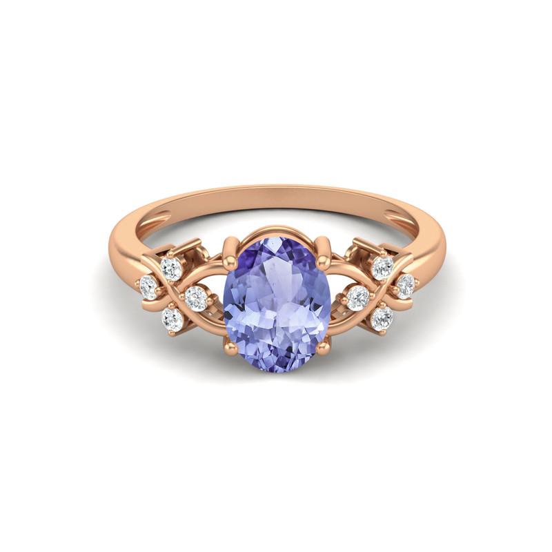 8X6MM Oval Tanzanite Gemstone 925 Sterling Silver Rose Plated Solitaire Vine-Inspired Women Wedding Ring