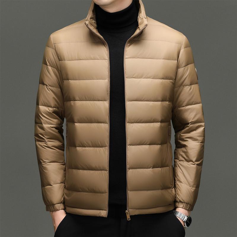 Men's Lightweight Stand Collar Down Jacket - Warm, Trendy, Versatile, Casual Dad Style, Winter Coat with 90% White Duck Down.