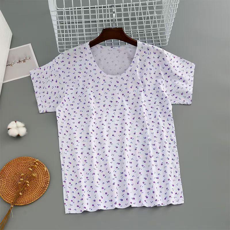Women's Plus Size Floral Cotton T-Shirt - Summer Short Sleeve for Middle-aged & Elderly