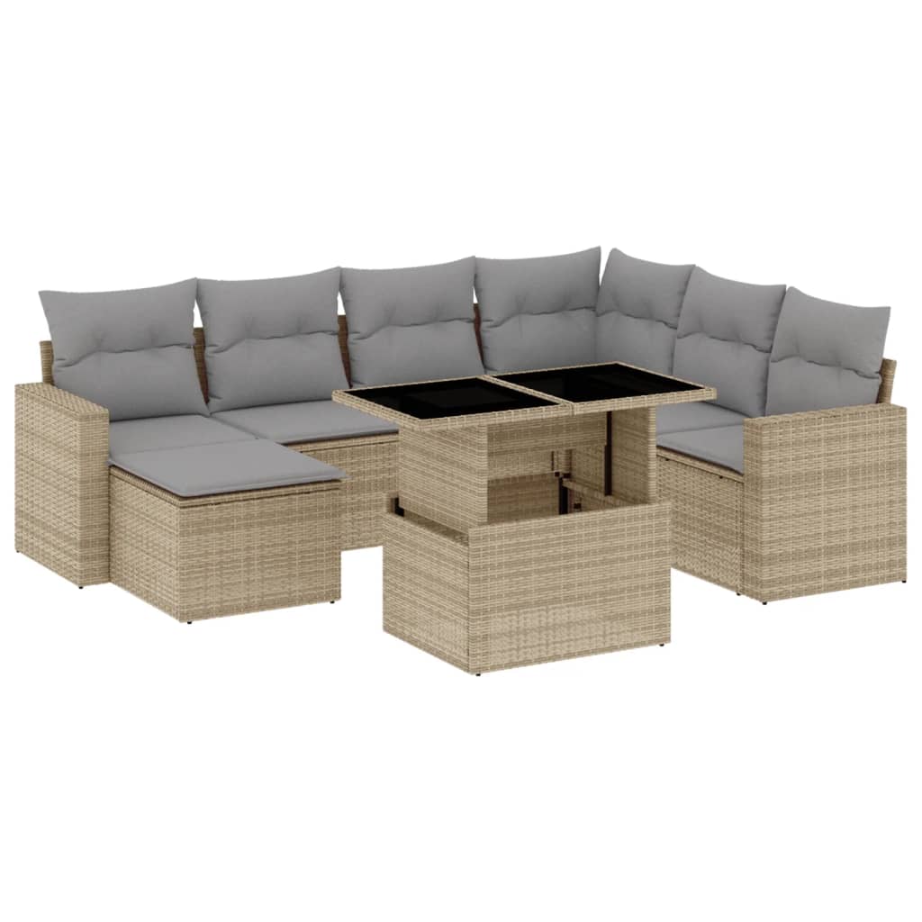 Vidaxl 8-Cz. Garden Furniture Set With Cushions, Beige, Poly Rattan