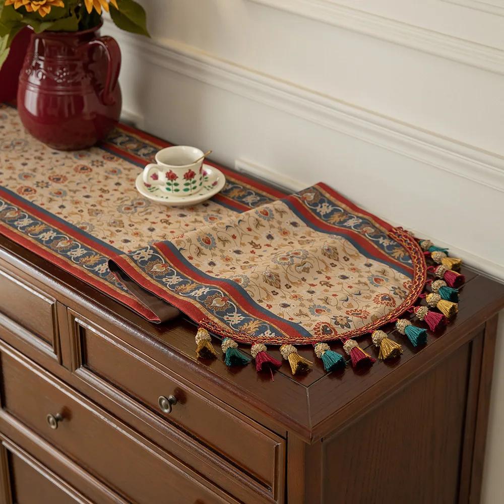 Tea Tablecloth Table Decoration Accessories Luxury Home Table Cloth TV Cabinet Doilies Vintage Table Runner Tassel Decoration