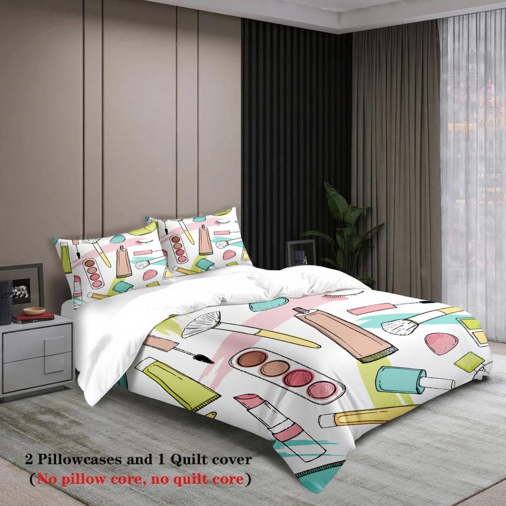 3pcs Fashion Bedding Sets 3D Printed Perfume Bottle Heart Makeup Duvet Cover Sets With Pillowcases No Filling