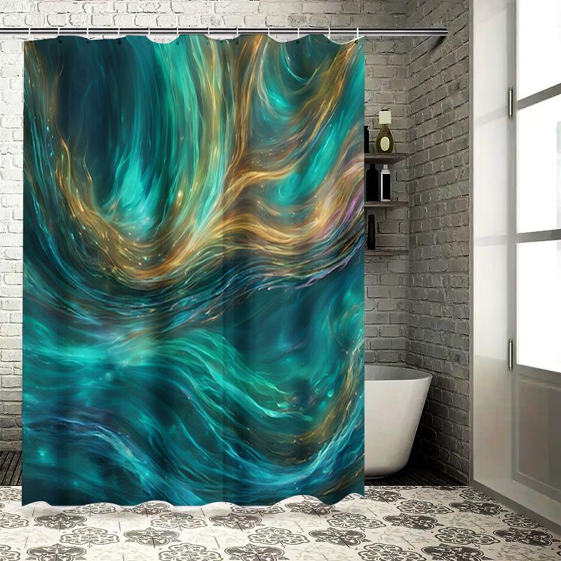 

Блестящие Вихри Шторка для Душа Синий Золотой Зеленый Абстрактный Принт Коврик для Ванной Декор для Ванной Комнаты Домашний Текстиль Водонепроницаемый 150x180cm