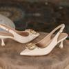 Girly temperament high heels women's new pointed thin heels black professional not tired feet soft leather shoes