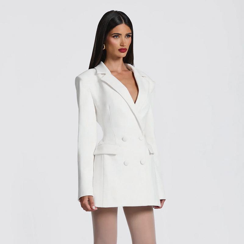 Women European Style Solid Color Casual Slim Fit Long Sleeve Blazer Mini Dress