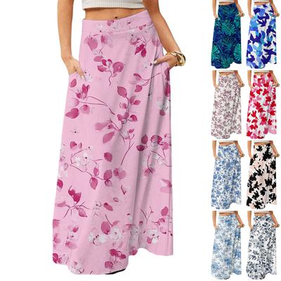 Damen Fließendes Maxi-Kleid Regulär Lässig Sommer Blumenmuster Böhmisch Rock
