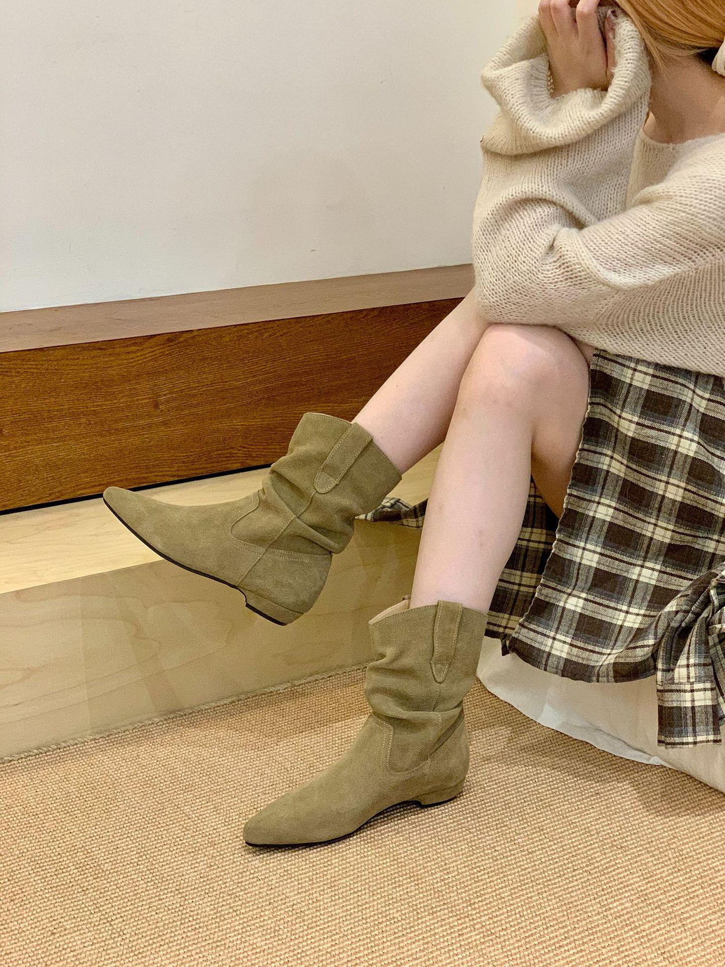 

Крафтовая версия! Винтажные остроносые ковбойские ботильоны на низком каблуке для женской осени и зимы, новые ботинки Мартина, универсальные облегающие ботильоны 39 абрикосовый