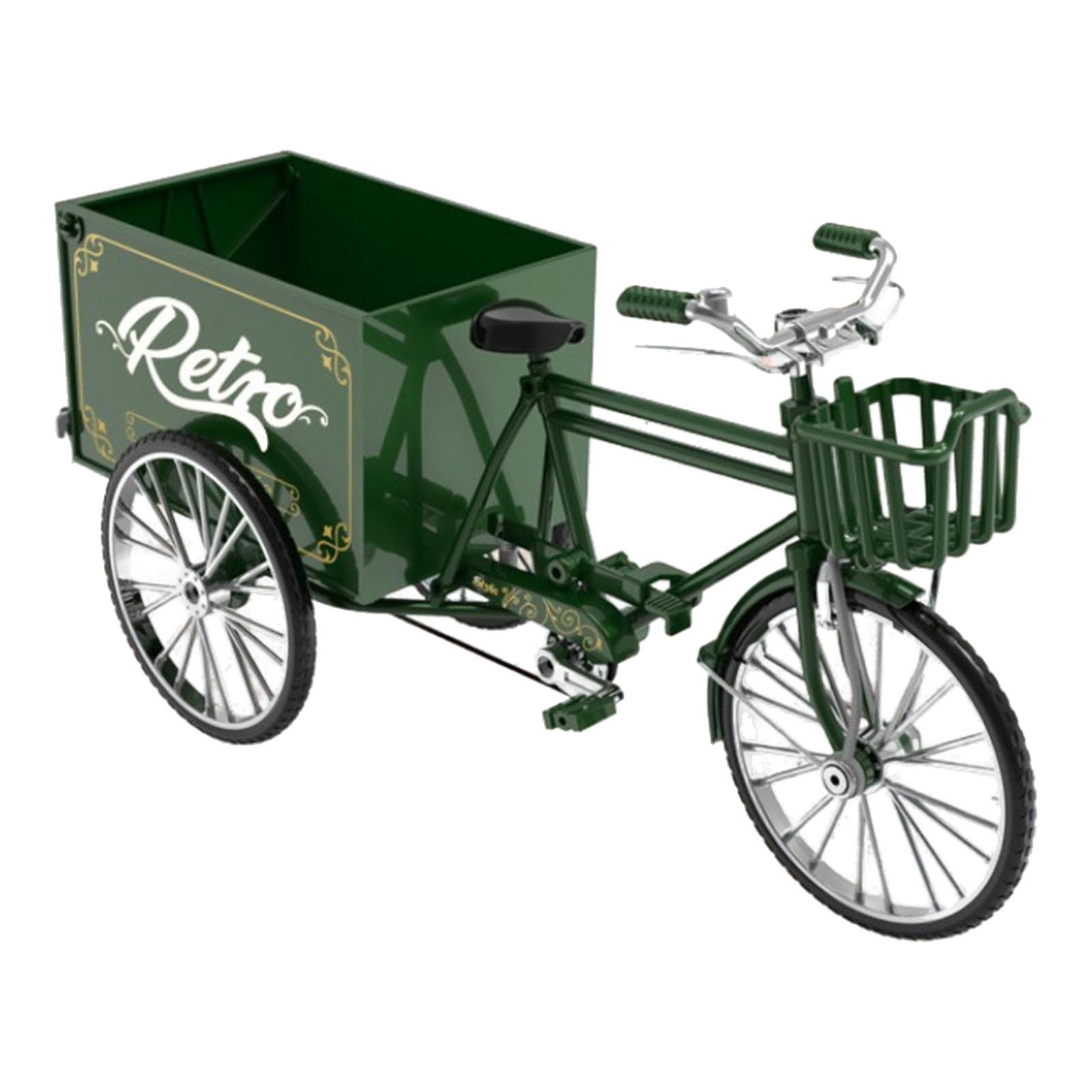 

Ретро металлический трехколесный грузовик с бортовой платформой, ностальгическая игрушка-трицикл для украшения домашнего офиса с функцией переноски T2 зелёный