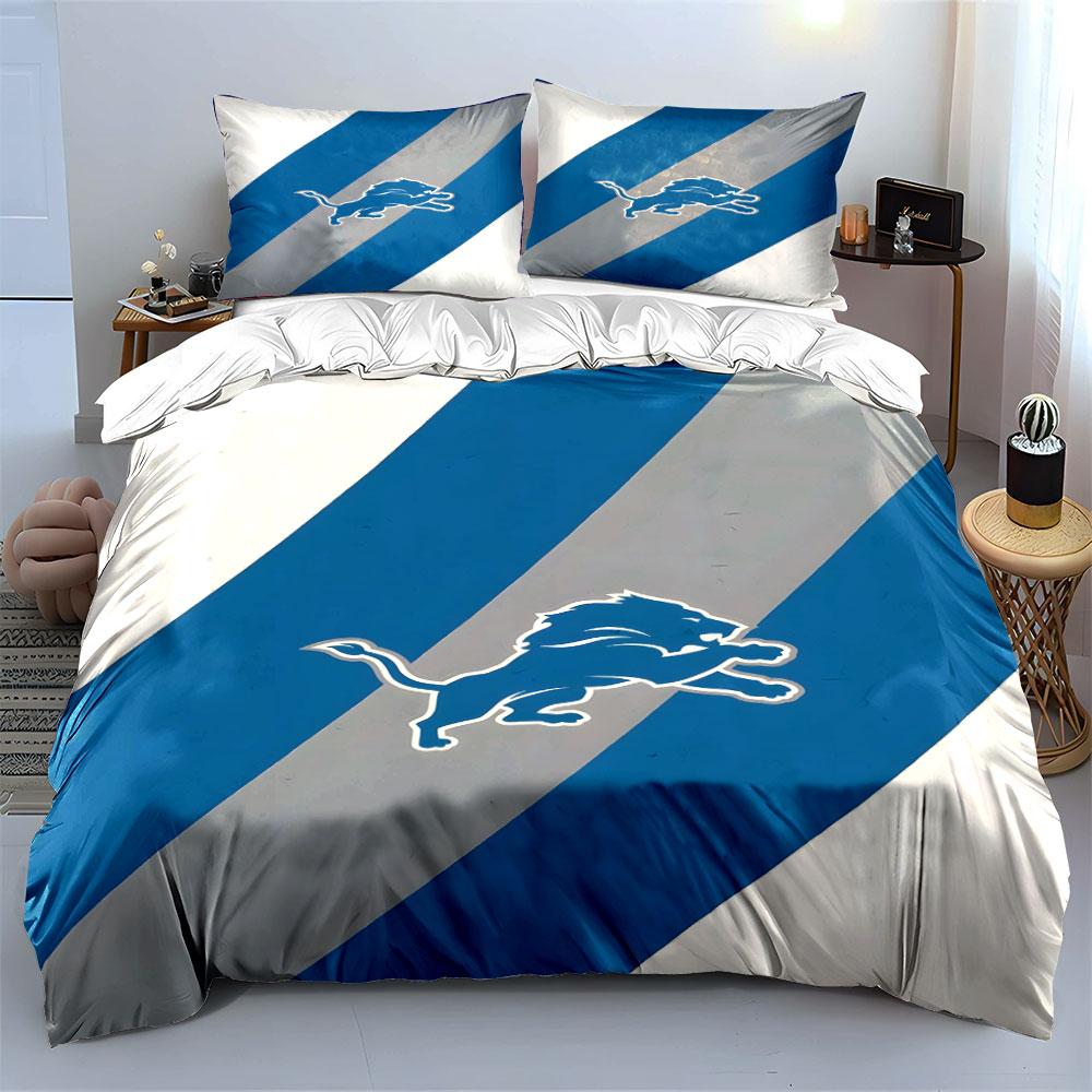Blue and Gray Striped Lion Design Print Bedding Set Duvet Cover Pillowcases (1* Duvet Cover 2* Pillowcases Do Not Include Comforter)