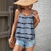 Women's Striped Print Tops Sleeveless O-Neck Camisole T-shirt