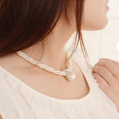 Collana con ciondolo a forma di catena con perle finte, alla moda per donna, gioielli